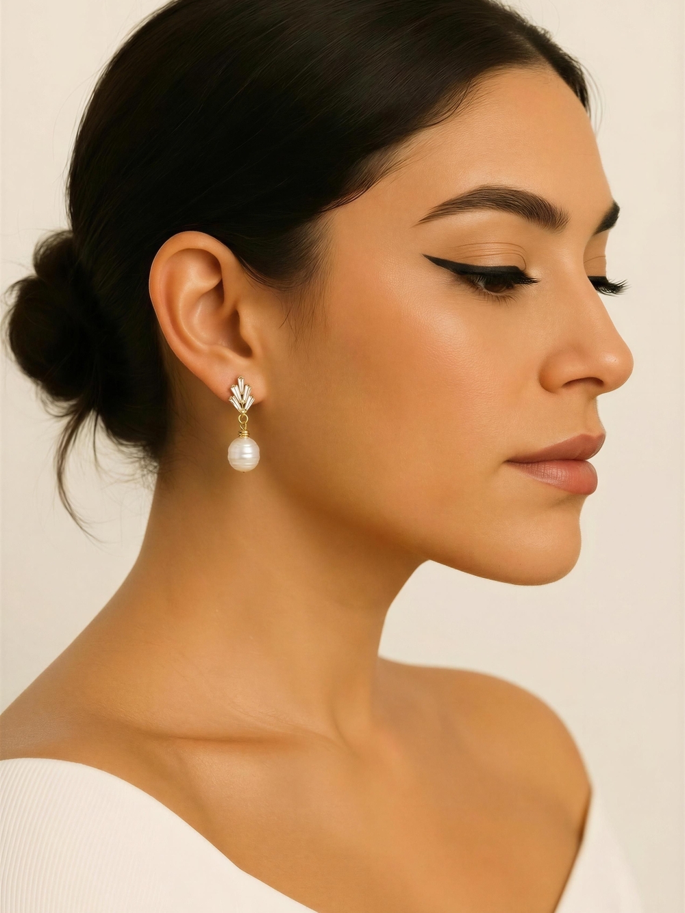 Gold Water Pearl Drop Earrings
